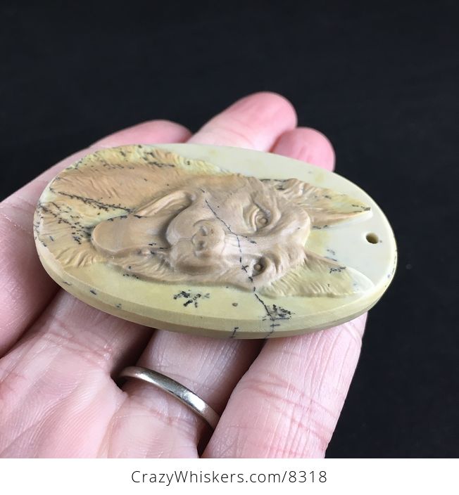 German Sheperd Dog Carved Ribbon Jasper Stone Pendant Jewelry - #d7yJip3TNQU-2