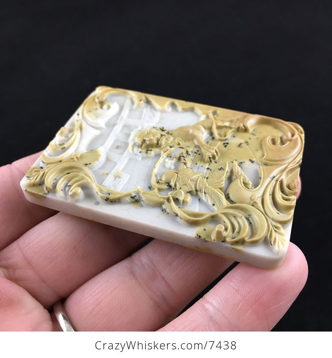 Gladiator Battling a Lion Carved Ribbon Jasper Stone Mini Art Pendant Jewelry - #Zfakns2SP1g-4
