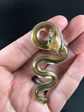 Glass Lampwork Snake Pendant in Gold and Green Snake Pendant #YnIt9NbkZmg