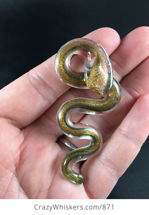 Glass Lampwork Snake Pendant in Gold and Green Snake Pendant - #YnIt9NbkZmg-6