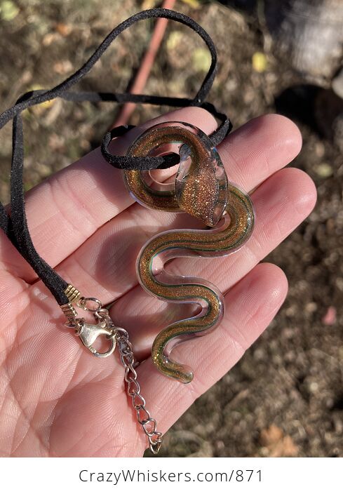 Glass Lampwork Snake Pendant Necklace Jewelry in Gold and Green - #YnIt9NbkZmg-5