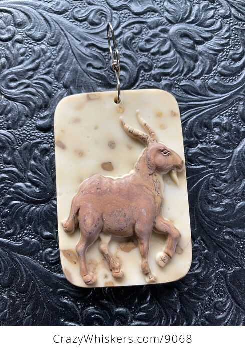 Goat Carved in Jasper Stone Jewelry Pendant Ornament or Mini Art - #YYPda2Yu0PY-1