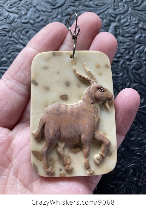 Goat Carved in Jasper Stone Jewelry Pendant Ornament or Mini Art - #YYPda2Yu0PY-2