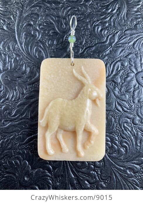 Goat Carved in Orange Stone Jewelry Pendant Ornament or Mini Art - #VSQB2OWPE6g-3