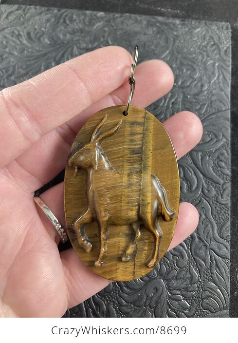 Goat Carved in Tigers Eye Stone Jewelry Pendant Ornament or Mini Art - #sXVT2p4wvao-2