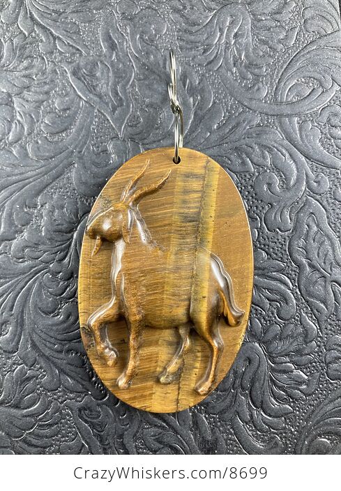 Goat Carved in Tigers Eye Stone Jewelry Pendant Ornament or Mini Art - #sXVT2p4wvao-1