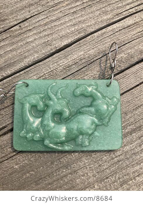 Goats Carved in Green Aventurine Stone Jewelry Ornament Mini Art - #krMpqa6H1j4-2