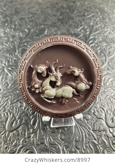 Goats Carved in Jasper Stone Jewelry or Ornament Mini Art Pendant - #AKdp7zUhsks-1