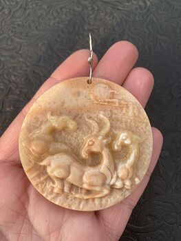 Goats Carved in Orange Jasper Stone Jewelry or Ornament Mini Art Pendant #7jZy4aDOXI0