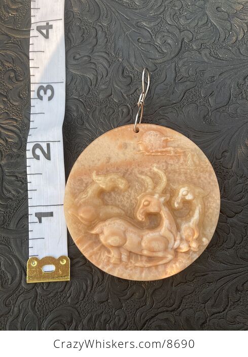 Goats Carved in Orange Jasper Stone Jewelry or Ornament Mini Art Pendant - #7jZy4aDOXI0-6
