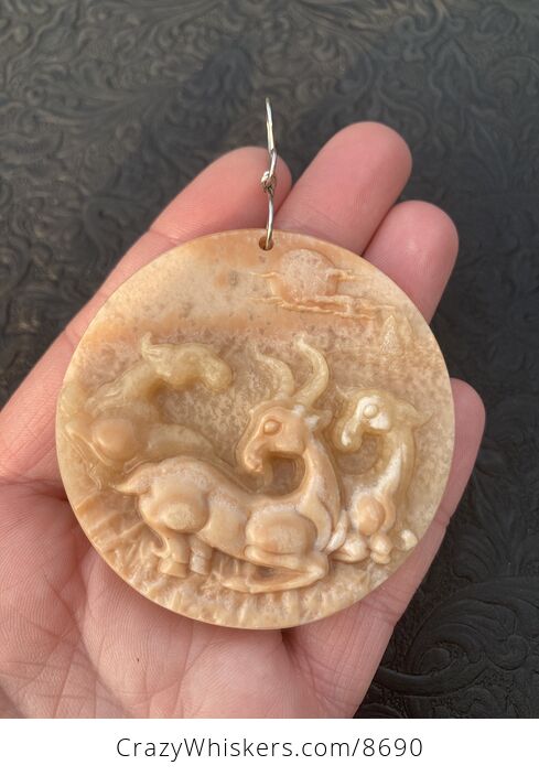 Goats Carved in Orange Jasper Stone Jewelry or Ornament Mini Art Pendant - #7jZy4aDOXI0-1