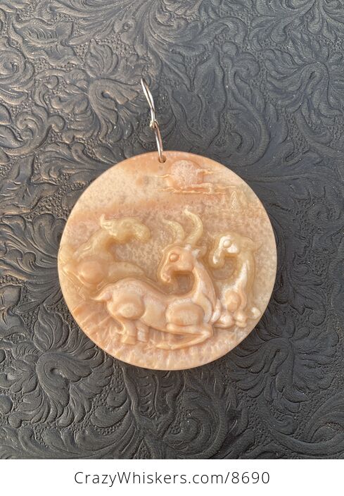 Goats Carved in Orange Jasper Stone Jewelry or Ornament Mini Art Pendant - #7jZy4aDOXI0-2