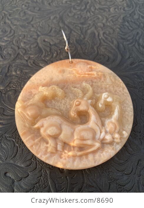 Goats Carved in Orange Jasper Stone Jewelry or Ornament Mini Art Pendant - #7jZy4aDOXI0-3