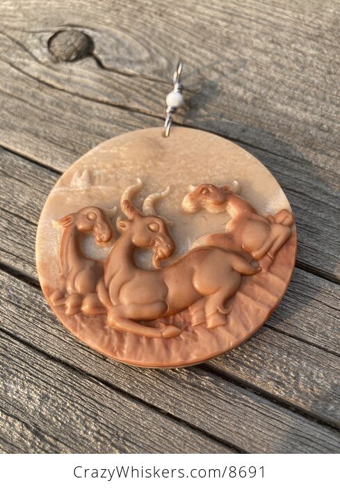 Goats Carved in Orange Jasper Stone Jewelry or Ornament Mini Art Pendant - #Mo56HNz2FHE-4