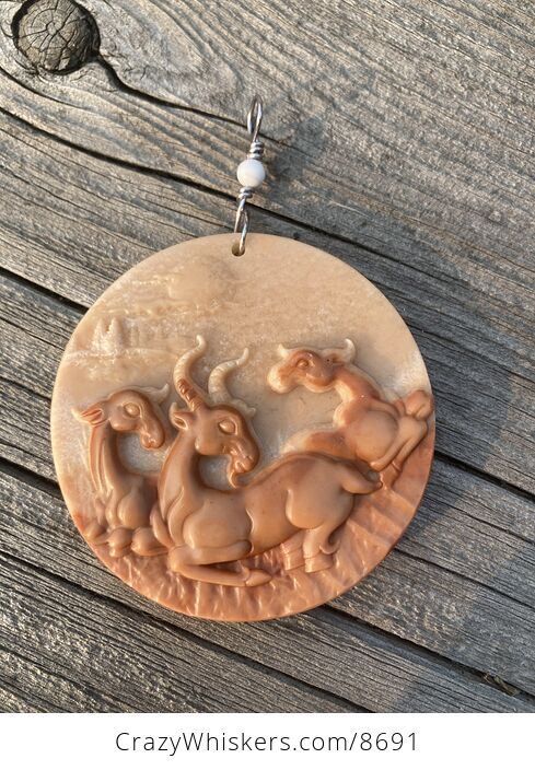 Goats Carved in Orange Jasper Stone Jewelry or Ornament Mini Art Pendant - #Mo56HNz2FHE-5