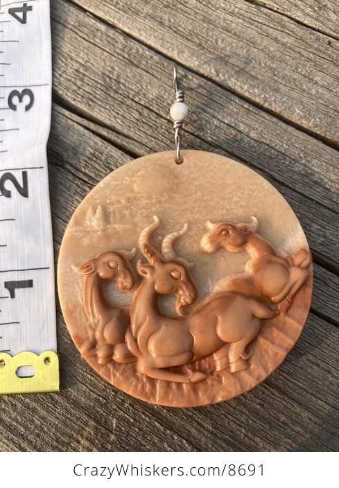 Goats Carved in Orange Jasper Stone Jewelry or Ornament Mini Art Pendant - #Mo56HNz2FHE-1