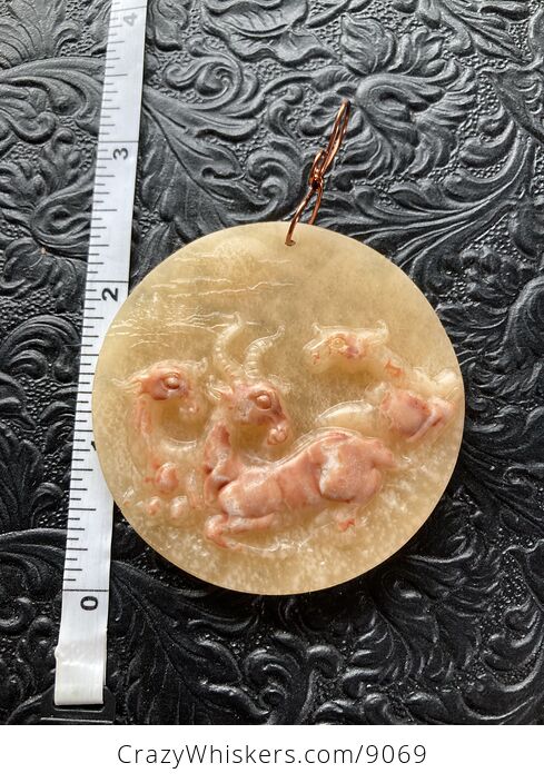 Goats Carved in Orange Jasper Stone Jewelry or Ornament Mini Art Pendant - #u9FpxlvXx6A-1