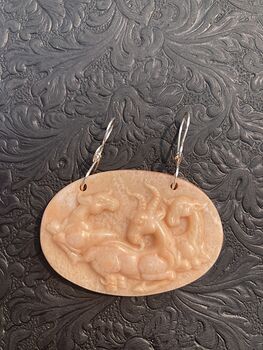 Goats Carved in Orange Jasper Stone Jewelry Ornament Mini Art #HZf338DW2C0