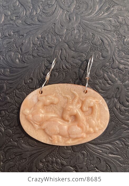 Goats Carved in Orange Jasper Stone Jewelry Ornament Mini Art - #HZf338DW2C0-1