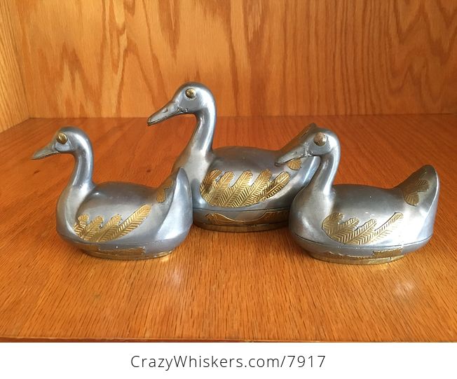 Gold and Silver Toned Metal Duck Storage Trinket Box Figurines - #LnEG7BzFrAQ-1