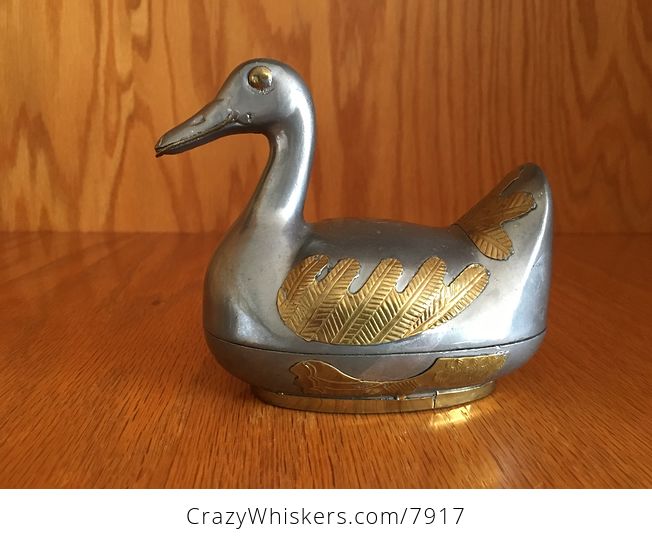 Gold and Silver Toned Metal Duck Storage Trinket Box Figurines - #LnEG7BzFrAQ-3