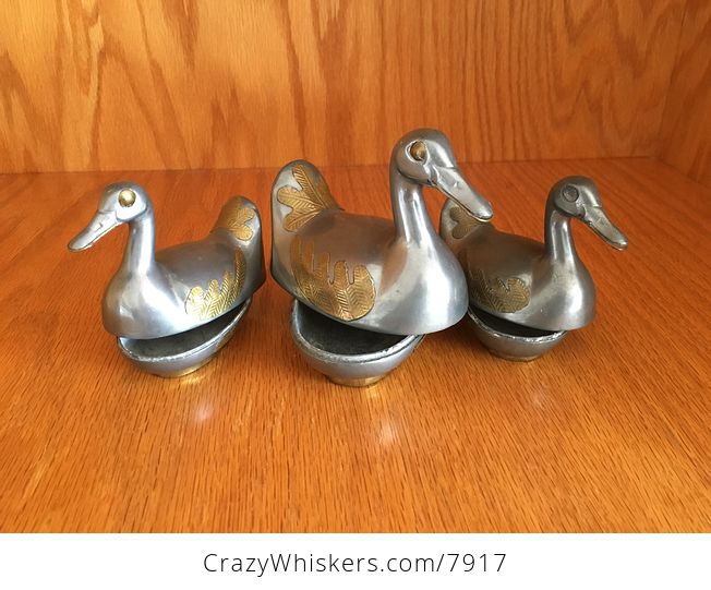 Gold and Silver Toned Metal Duck Storage Trinket Box Figurines - #LnEG7BzFrAQ-7