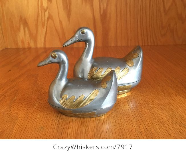 Gold and Silver Toned Metal Duck Storage Trinket Box Figurines - #LnEG7BzFrAQ-2