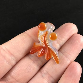 Gold Fish Carved Agate Jewelry Pendant #FcdmsV5pqy4