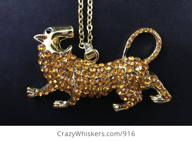 Gold Tone and Rhinestone Angry Big Cat Pendant - #6fTPviqoVKo-3