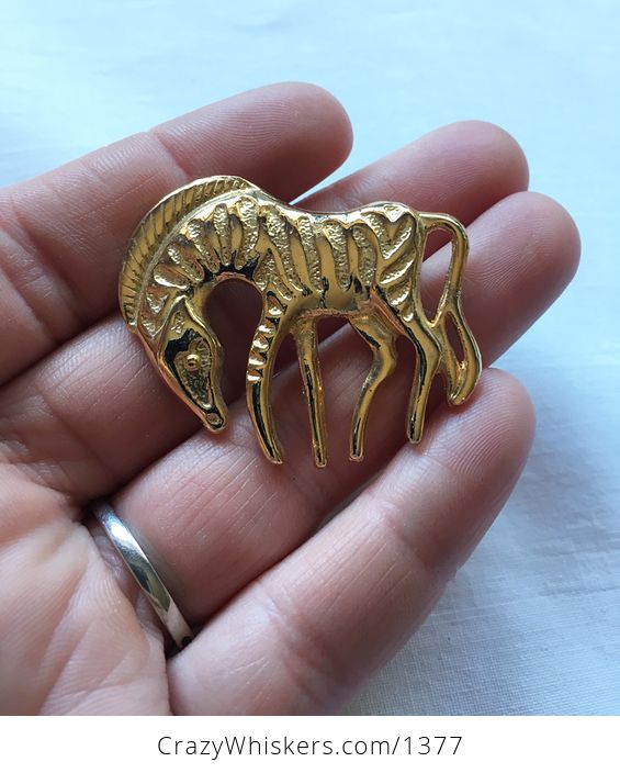 Gold Tone Grazing Zebra Brooch Pin - #lJibqDmIcR8-1
