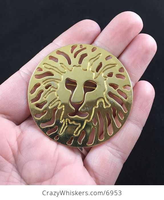 Gold Toned Lion Head Brooch Pin Jewelry - #n2adJDD7mPI-1