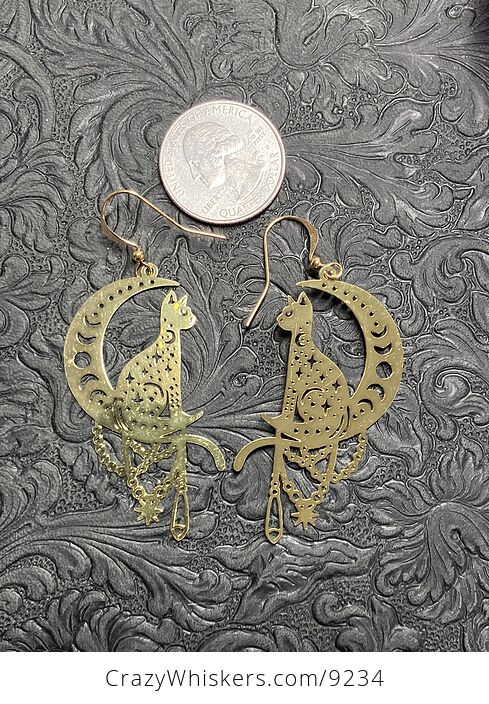 Gold Toned Moon Phase and Cat Crystal Earrings - #002DreMsIpw-4