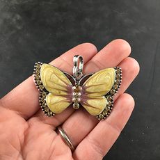 Golden Yellow Butterfly Rhinesone and Pearlescent Enamel Jewelry Pendant #2p8TvmloJ0o