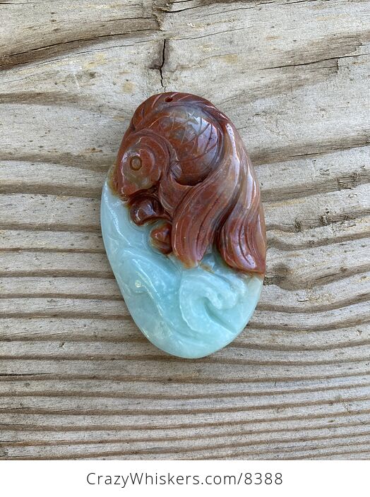 Goldfish Carved in Red and Blue Amazonite Stone Jewelry Pendant - #5PnXU23ByDA-1