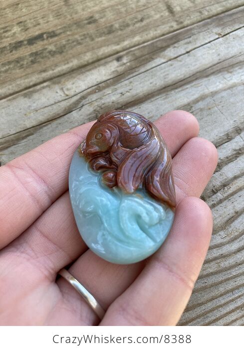 Goldfish Carved in Red and Blue Amazonite Stone Jewelry Pendant - #5PnXU23ByDA-3