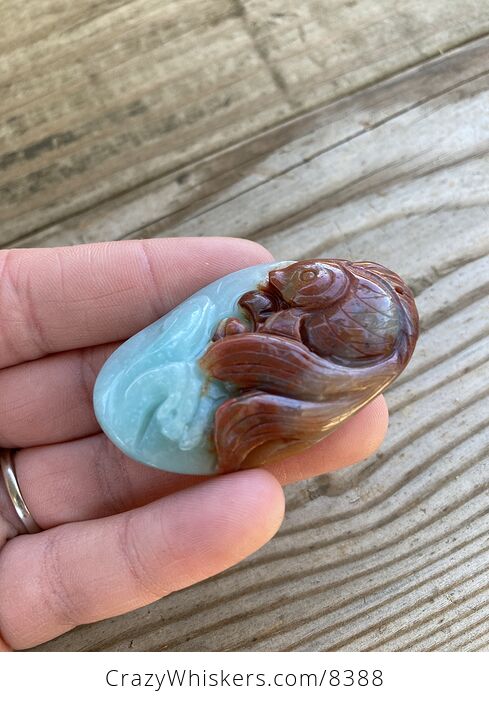 Goldfish Carved in Red and Blue Amazonite Stone Jewelry Pendant - #5PnXU23ByDA-4