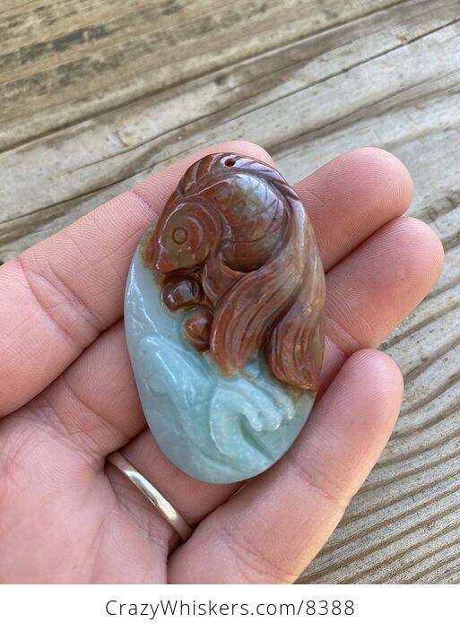 Goldfish Carved in Red and Blue Amazonite Stone Jewelry Pendant - #5PnXU23ByDA-2