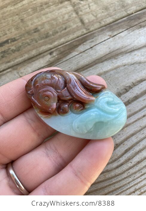 Goldfish Carved in Red and Blue Amazonite Stone Jewelry Pendant - #5PnXU23ByDA-5