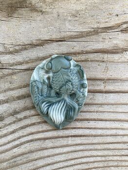 Goldfish Carved in Ribbon Jasper Stone Pendant #gMHy4vc8D9Q