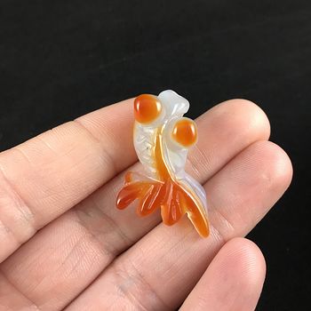 Goldfish White and Orange Carved Agate Jewelry Pendant #hqGe6WVHiAg