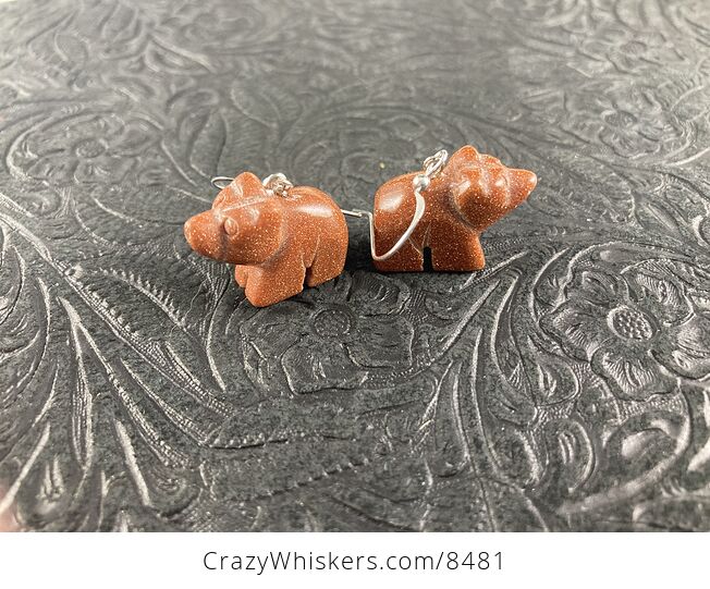 Goldstone Bear Earrings - #DBXgDCwSr0I-7