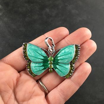 Green Butterfly Rhinesone and Pearlescent Enamel Jewelry Pendant #2WiGXKSwxdk