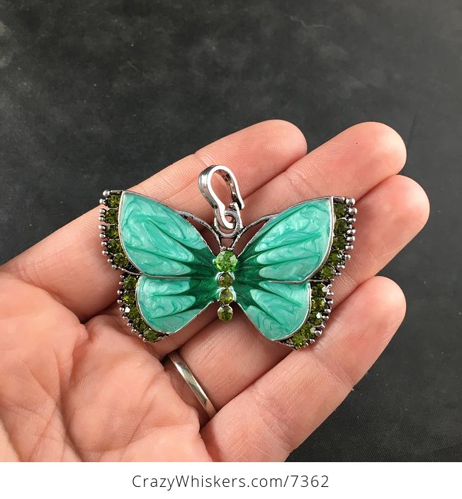 Green Butterfly Rhinesone and Pearlescent Enamel Jewelry Pendant - #2WiGXKSwxdk-1