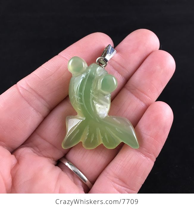 Green Carved Agate Goldfish Pendant Jewelry - #dAWlxz5mVmo-1