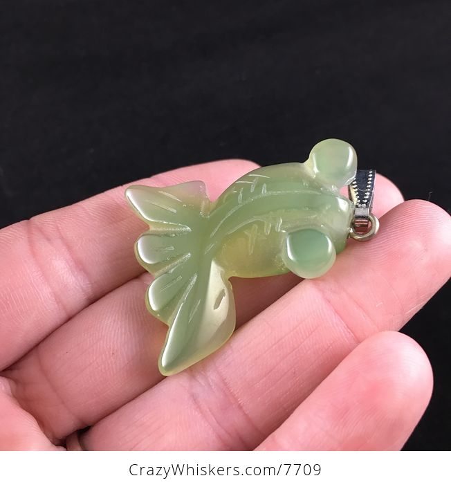 Green Carved Agate Goldfish Pendant Jewelry - #dAWlxz5mVmo-3
