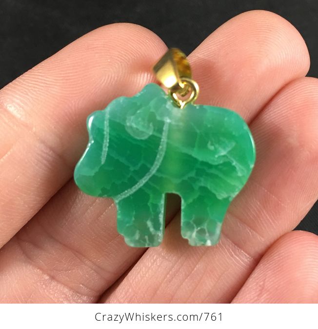 Green Carved Elephant Shaped Druzy Agate Stone Pendant - #MiuilnNeVzo-1