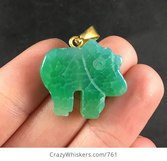 Green Carved Elephant Shaped Druzy Agate Stone Pendant Necklace - #MiuilnNeVzo-2