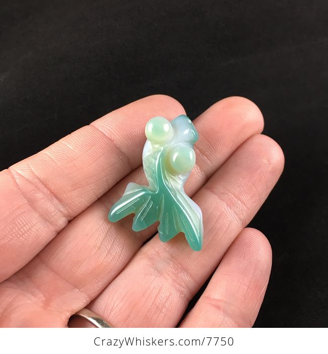 Green Goldfish Carved Agate Jewelry Pendant - #8hneVL0dMqY-1