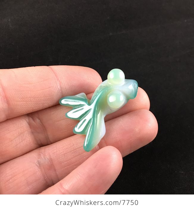 Green Goldfish Carved Agate Jewelry Pendant - #8hneVL0dMqY-2
