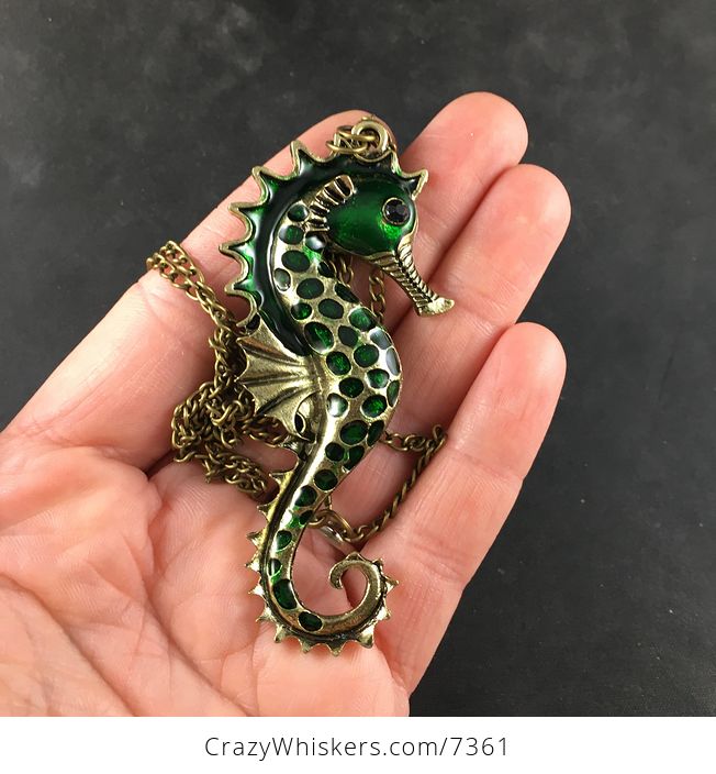 Green Seahorse Jewelry Necklace Pendant - #G7KwfB6IglU-1